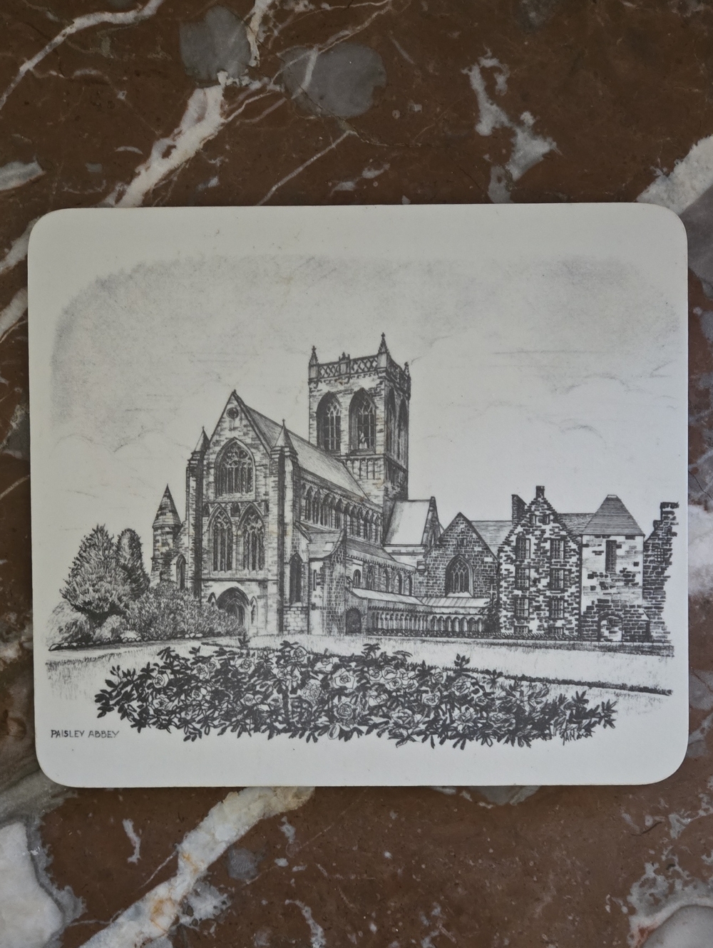 Black and White Pressed Wood Illustration Paisley Abbey, Scotland Display Plack